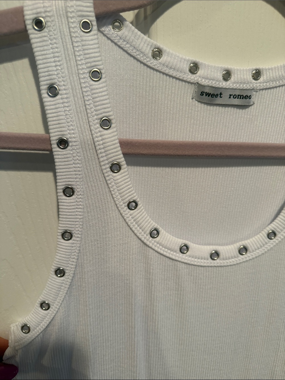 Sweet Romeo White Ribbed Tank with Silver Studs - Picture 3 of 7